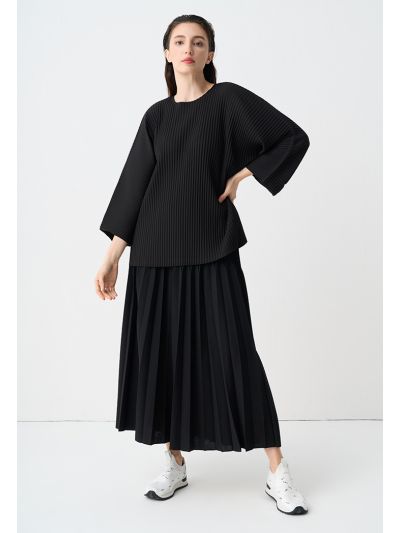Solid Pleated Elastic Waistband Skirt