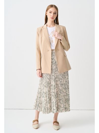 Pleated Printed Maxi Skirt