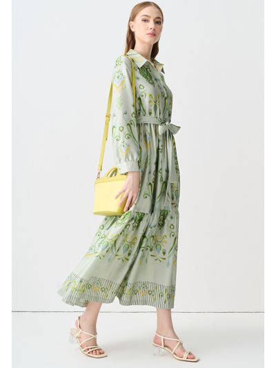 Ruffled Belted Printed Maxi Dress