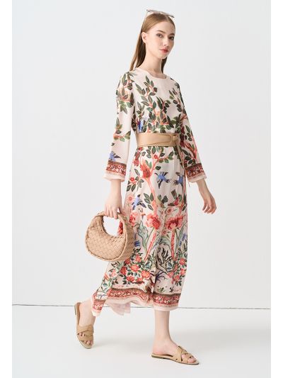 Printed Flared Long Sleeve Dress