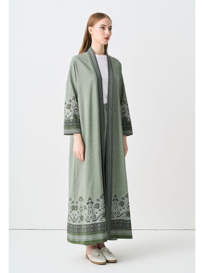 Printed Belted Drop Shoulder Abaya