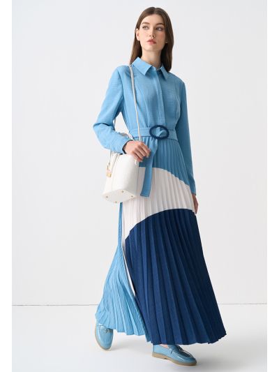 Color Block Belted Maxi Dress