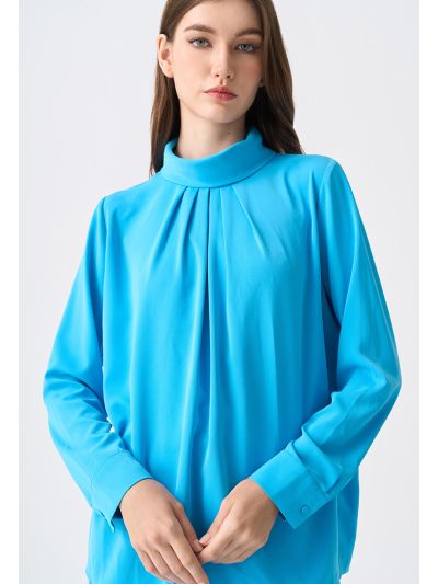 Front Pleated Folded Neck Blouse