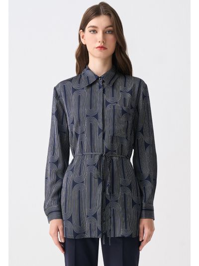 Contrast Printed Belted Shirt 