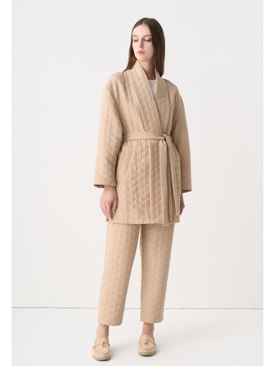 Quilted Solid High Waist Trouser