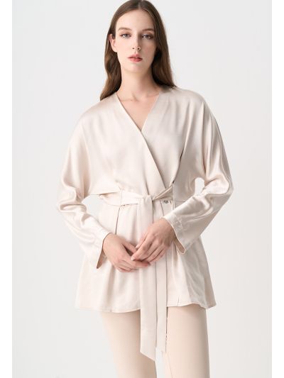 Satin Shiny Tie Waist Outerwear