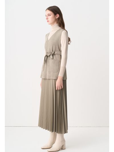 Solid Pleated Flared Maxi Skirt