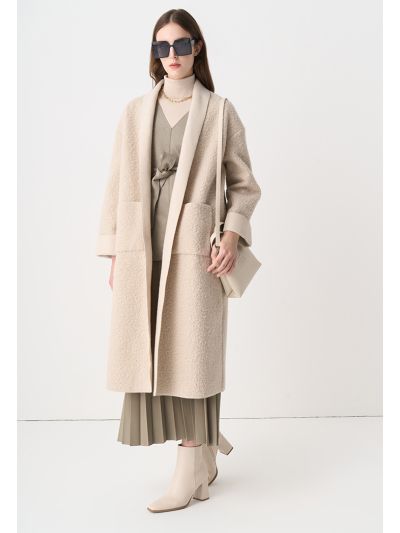 Solid Wool Shawl Collar Coat