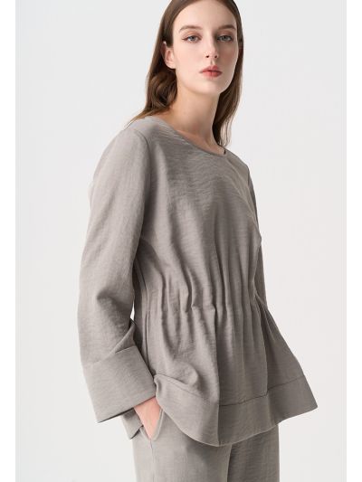 Crinkled Elasticated Waist Solid Blouse