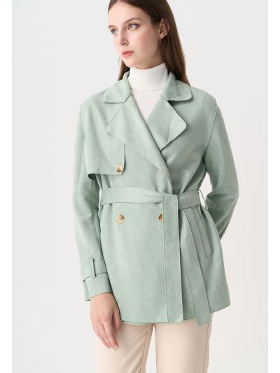 Double Breasted Belted Velvet Jacket