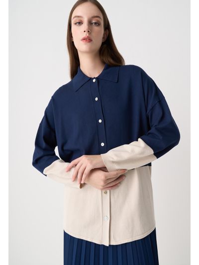 Contrast Oversized Drop Shoulder Cardigan