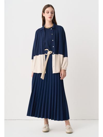 Solid Pleated Flared Maxi Skirt