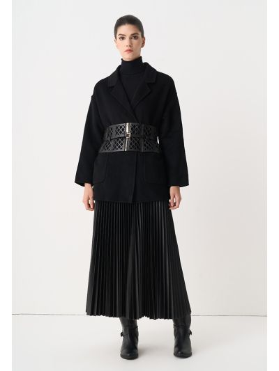 Single Tone Faux Leather Plated Skirt