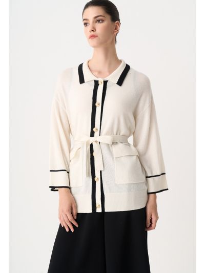 Contrast Knitted Belted Cardigan