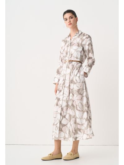 Front Pockets Printed Maxi Shirt Dress