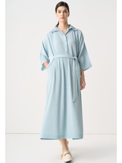 Pleated Belted Oversize Maxi Dress