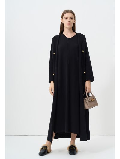 Solid Drop Shoulder Knitted Winter Abaya