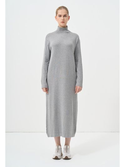 Solid Long Sleeve High Neck Dress