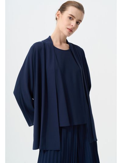 Solid Long Sleeve Pleated Cardigan Set (2 PCS)