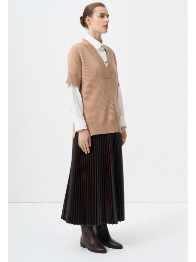 Single Tone Faux Leather Plated Skirt