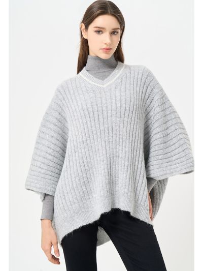 Cable Knitted Solid Poncho
