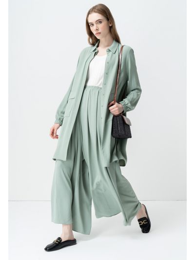 Solid Wide Leg Elastic Waist Culottes