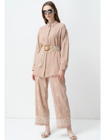Allover Contrast Embroidered Straight Trouser