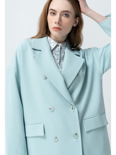Double Breasted Notched Lapel Long Blazer