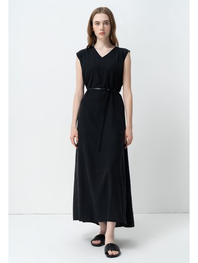 Solid Sleeveless Maxi Flared Dress