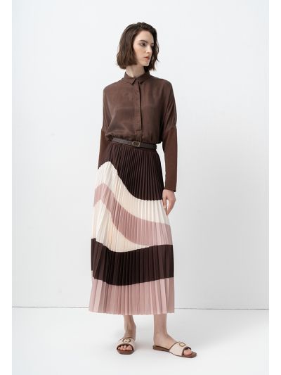 Flared Color Block Pleated Skirt