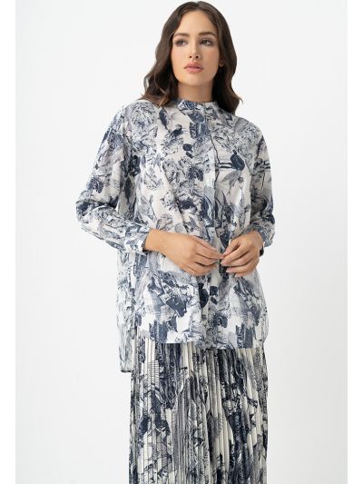 Allover Printed Mandarin Neck Shirt