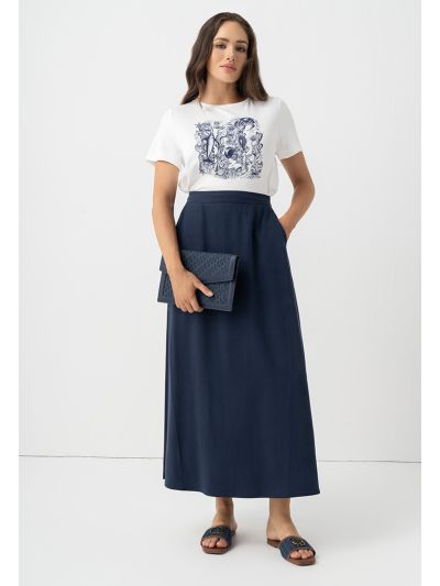 Solid Pleated Flared Skirt