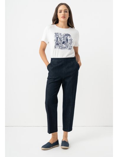 Solid Straight Legs Denim Trouser