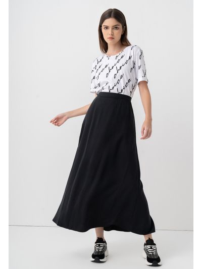 Solid Pleated Flared Skirt