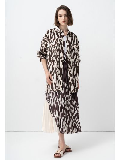 Color Block Pleated Flared Skirt