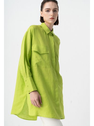 Solid Front Flap Pockets Oversize Shirt