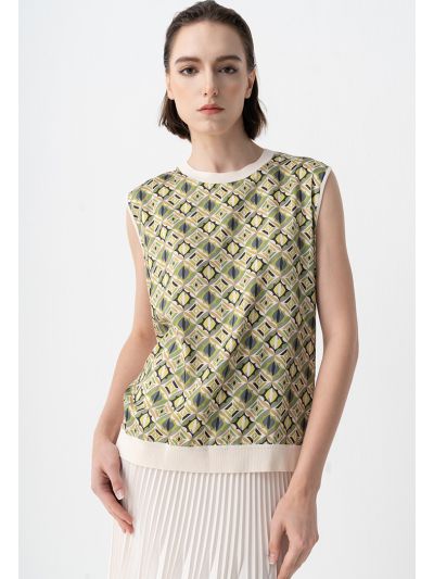 Floral Printed Sleeveless Knitted Top