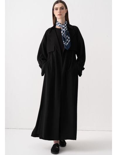Solid Crinkled Belted Abaya