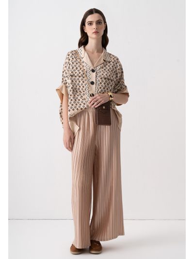 Solid Pleated Wide Leg Trouser