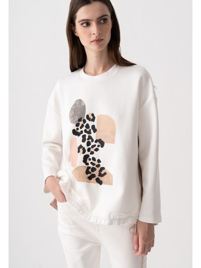 Printed Motif Back Elastic Waist Blouse