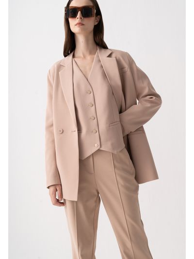 Solid Double Breasted Notched Collar Blazer