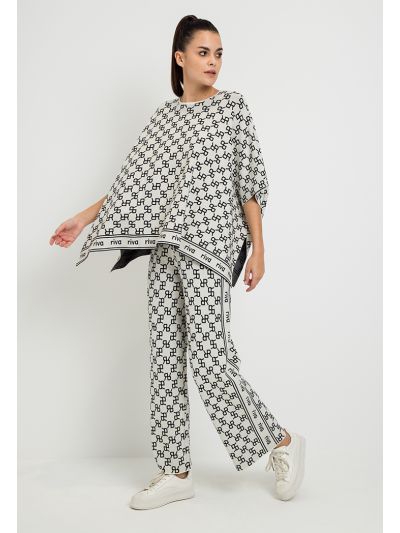Knitted Monogram Print High Waist Trouser