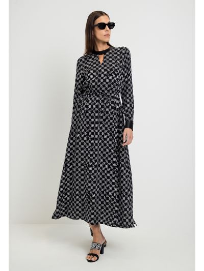 Monogram Print Drawstring Waist Maxi Dress