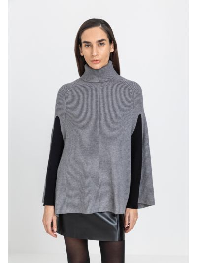 Knitted Ribbed High Neck Poncho