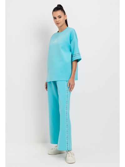 Straight Cut Wide Leg Side Printed Trouser