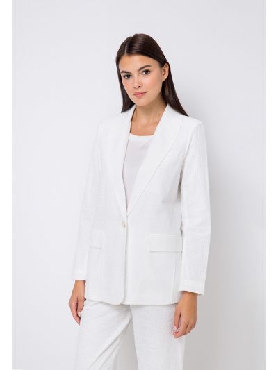 Notched Collar Schiffli Solid Blazer
