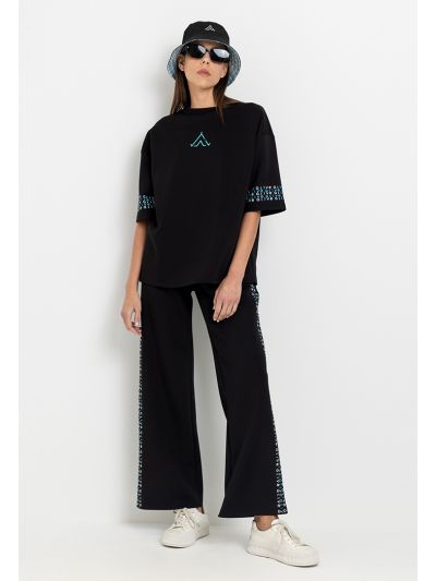 Straight Cut Wide Leg Side Printed Trouser