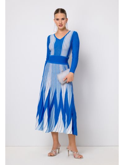 Knitted Lurex V-Neck Flared Dress