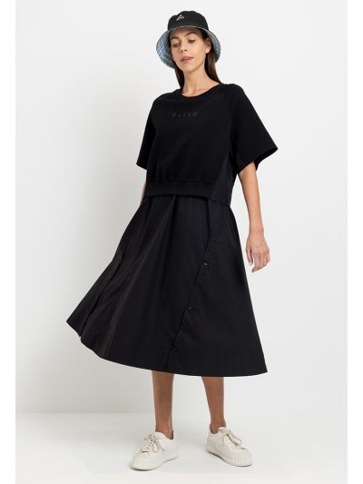 Solid Short Sleeve Flared Dress