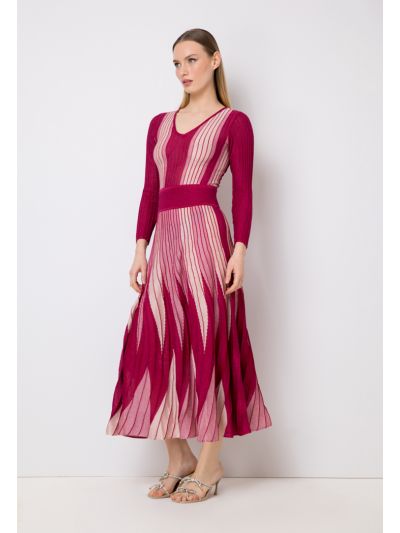 Knitted Lurex V-Neck Flared Dress
